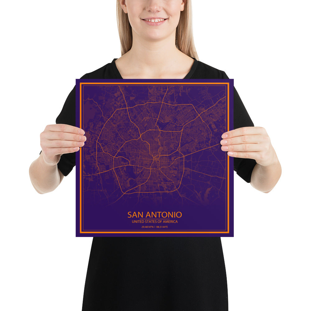 San Antonio Purple and Orange Paper Map