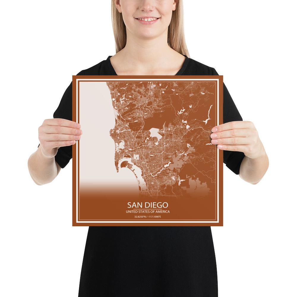 San Diego Brown and White Paper Map