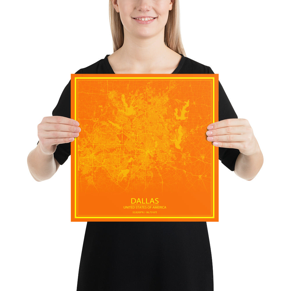 Dallas Orange and Yellow Paper Map