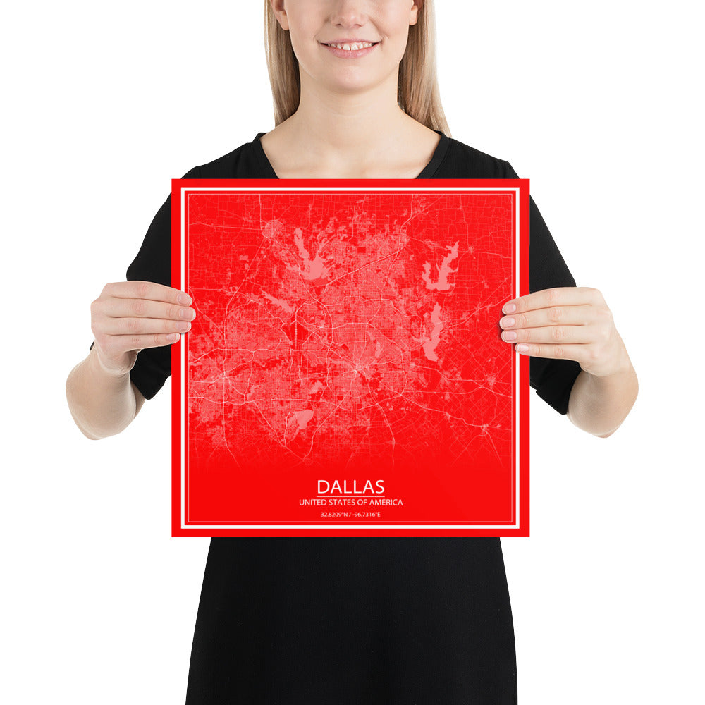 Dallas Red and White Paper Map