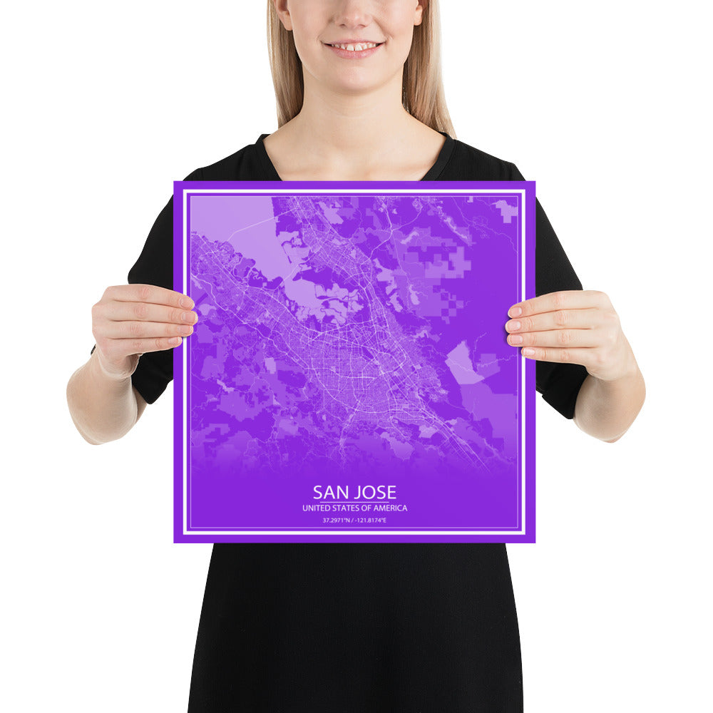 San Jose Purple and White Paper Map
