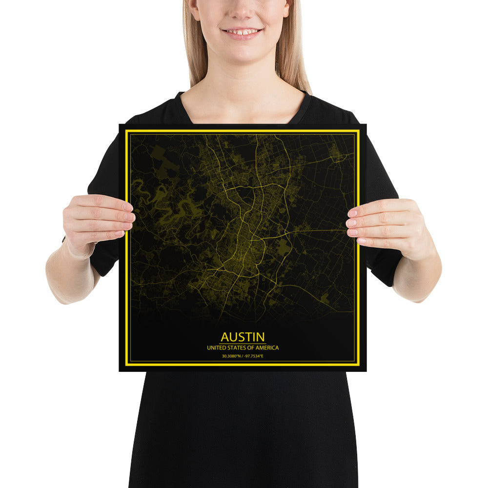 Austin Black and Yellow Paper Map
