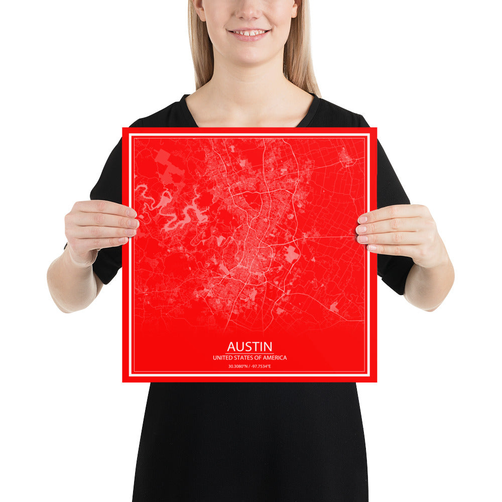 Austin Red and White Paper Map