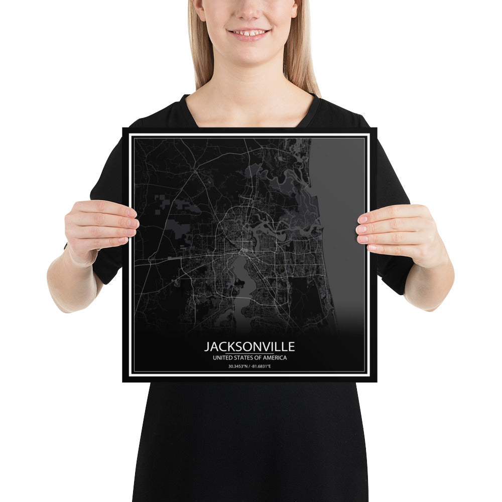 Jacksonville Black Paper Map