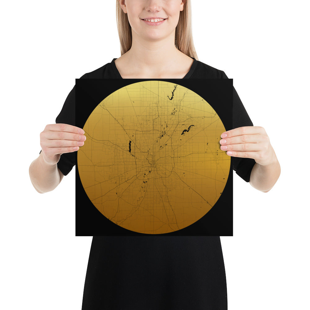 Indianapolis Gold on Black Paper Map