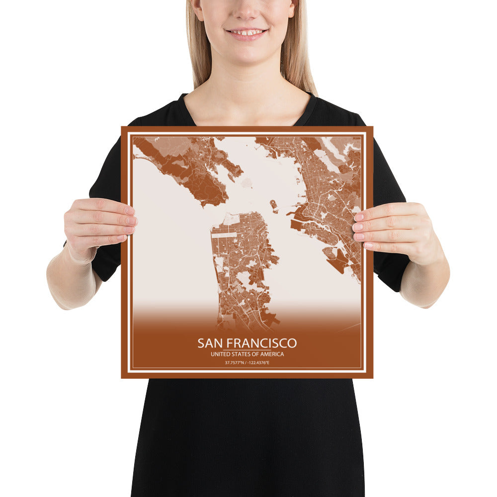 San Francisco Brown and White Paper Map