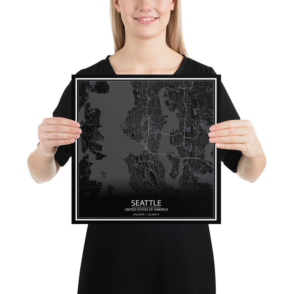 Seattle Black Paper Map