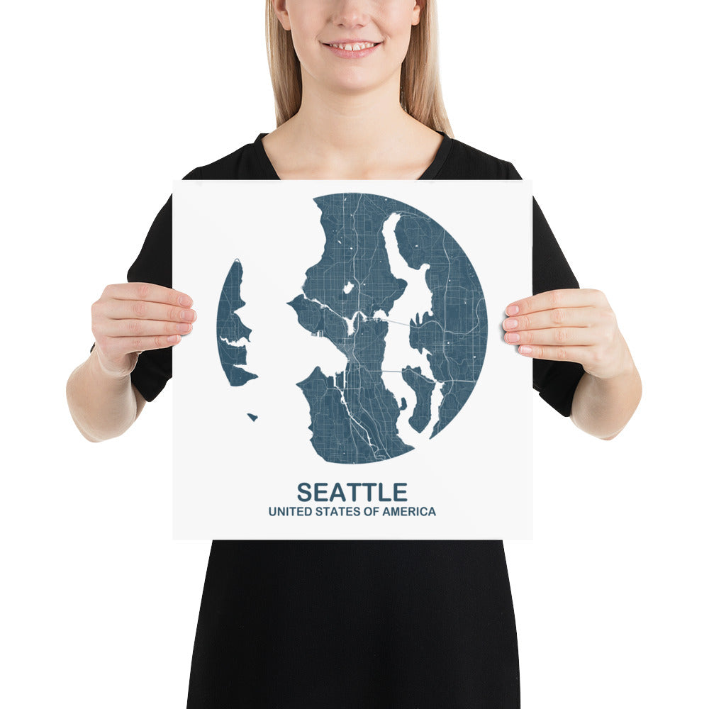 Seattle Circular Blue Paper Map