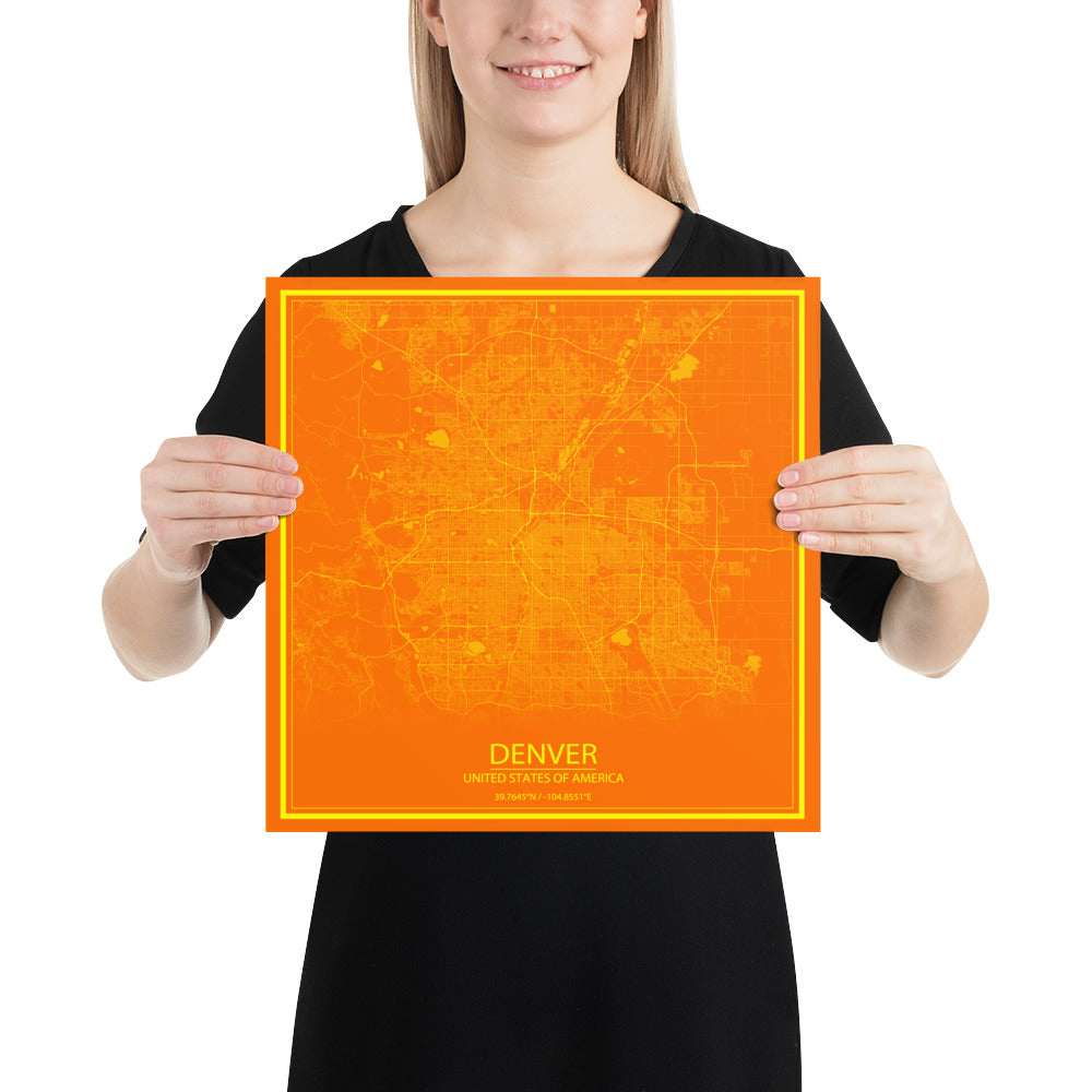 Denver Orange and Yellow Paper Map