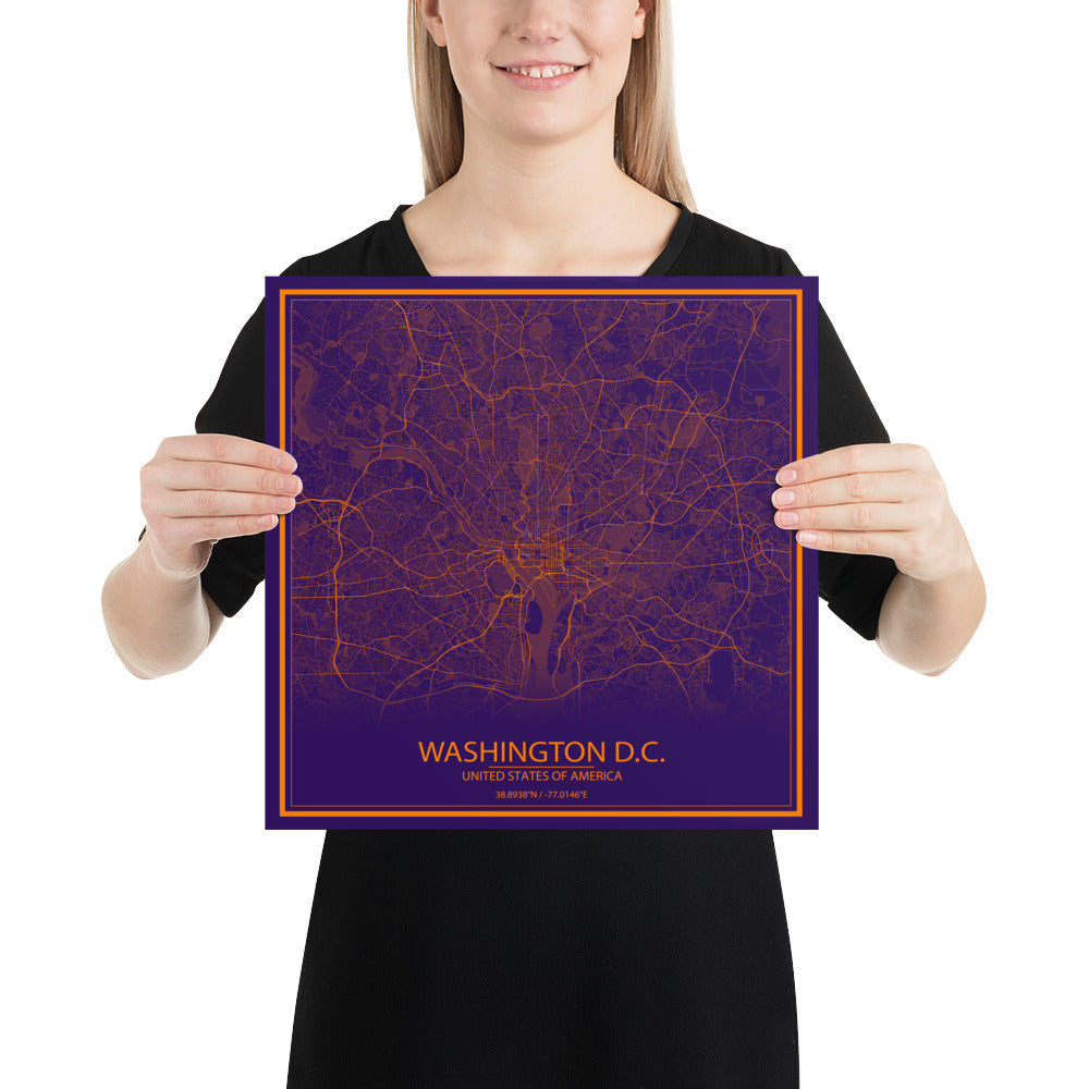 Washington, D.C. Purple and Orange Paper Map