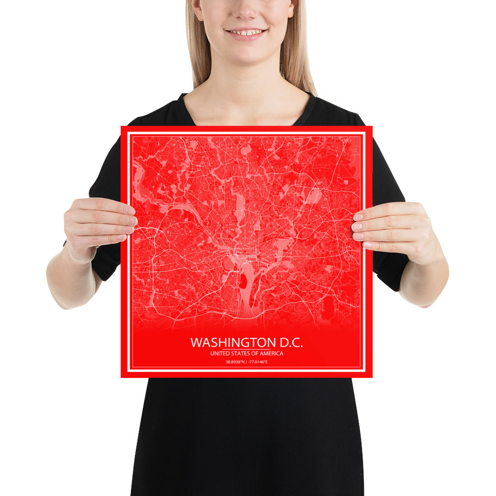 Washington, D.C. Red and White Paper Map