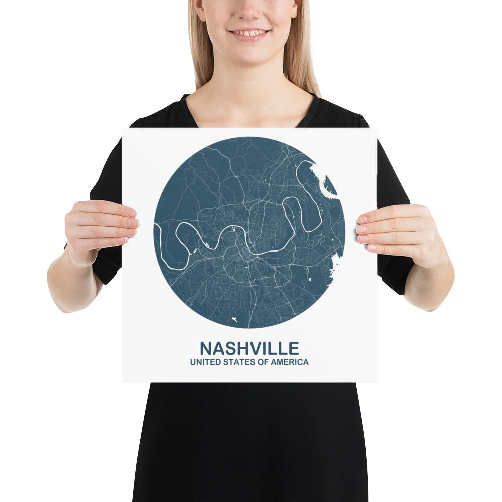 Nashville Circular Blue Paper Map