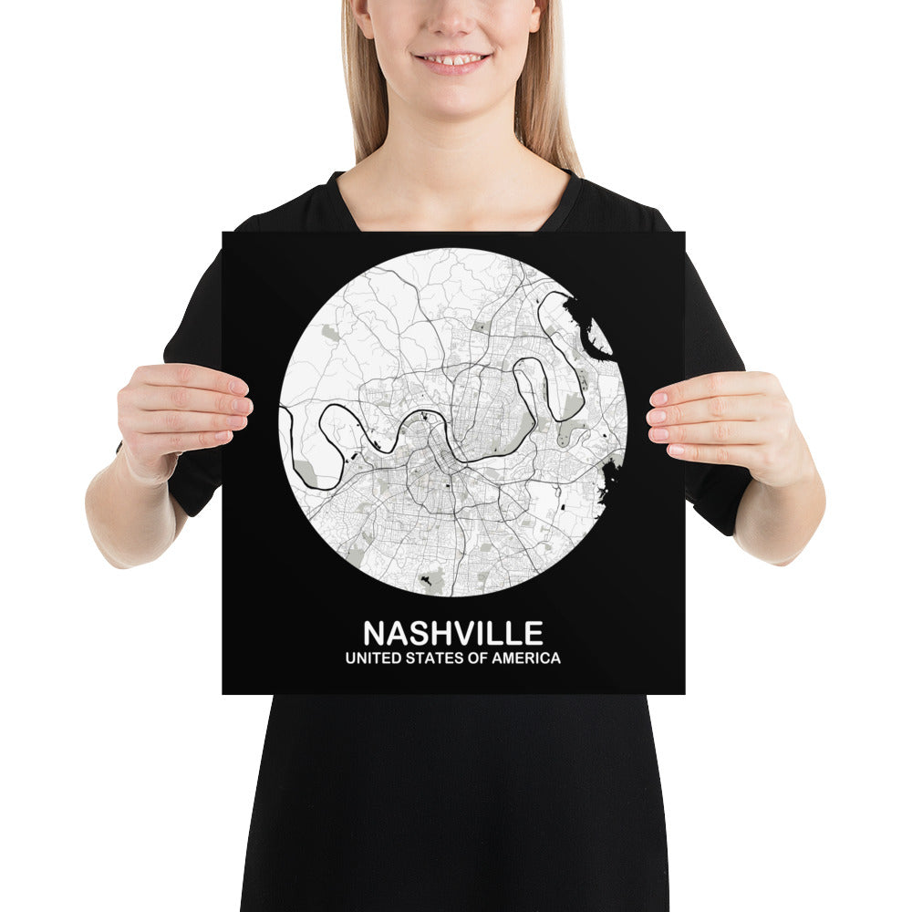 Nashville Circular White Paper Map