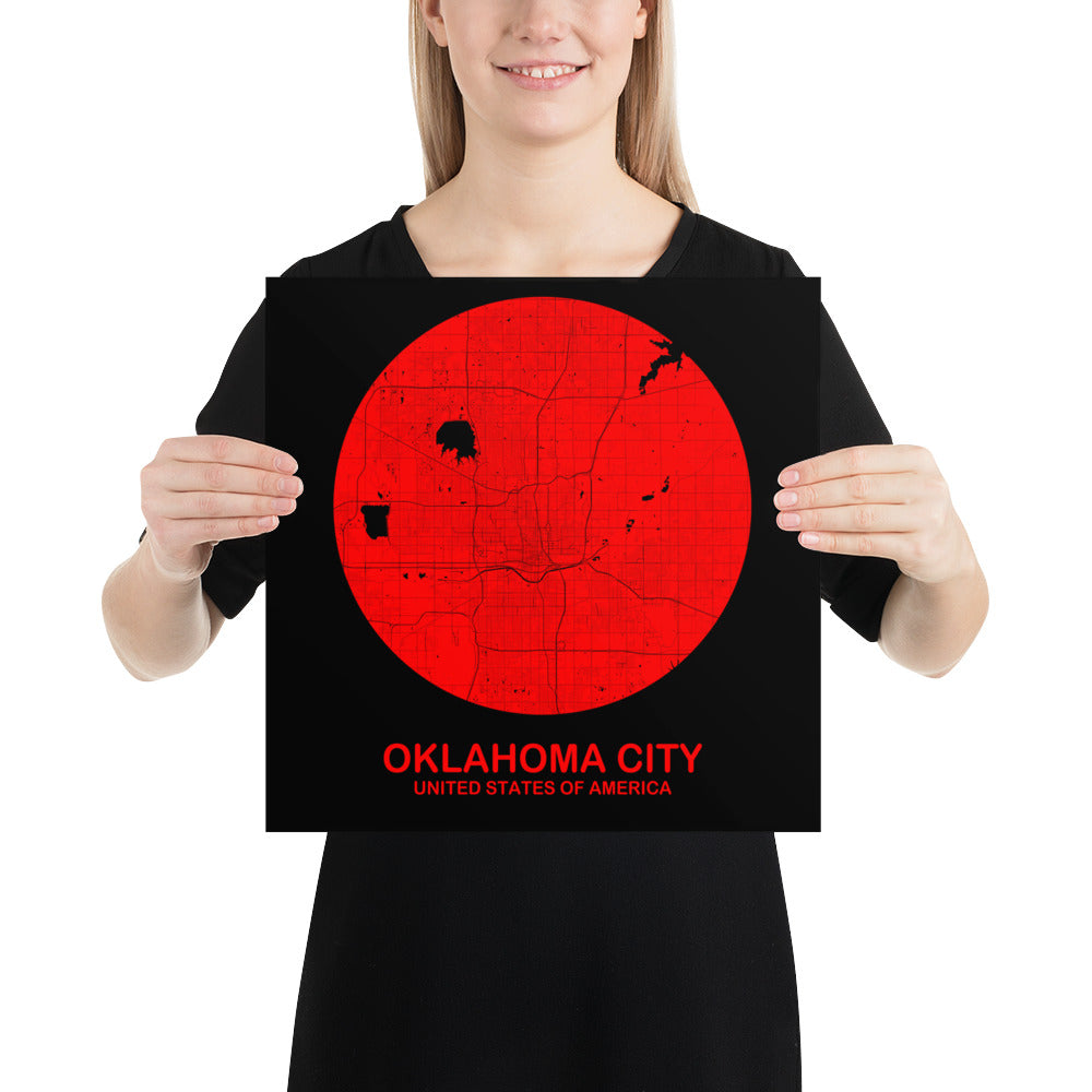 Oklahoma Circular Red on White Paper Map