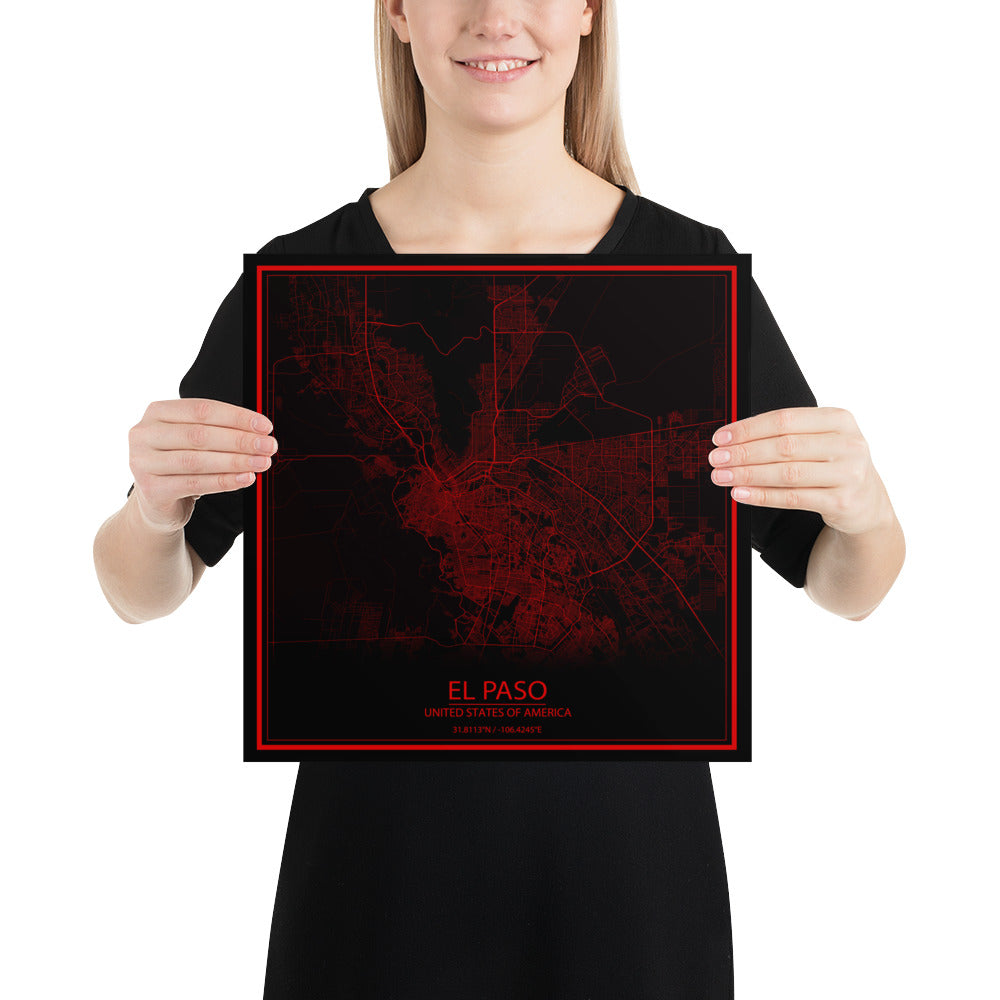 El Paso Black and Red Paper Map