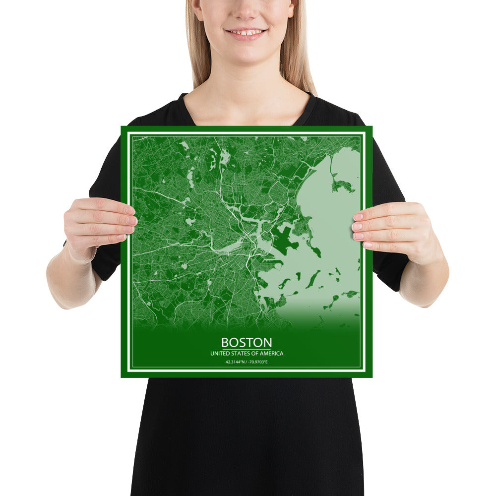 Boston Green and White Paper Map