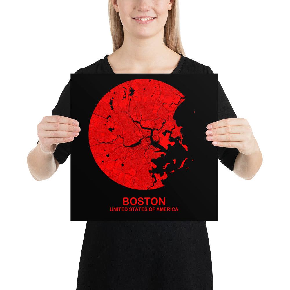 Boston Circular Red Paper Map