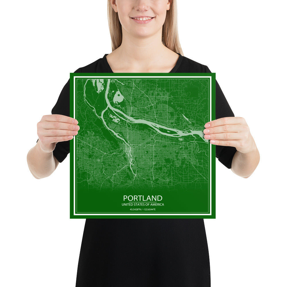Portland Green and White Paper Map
