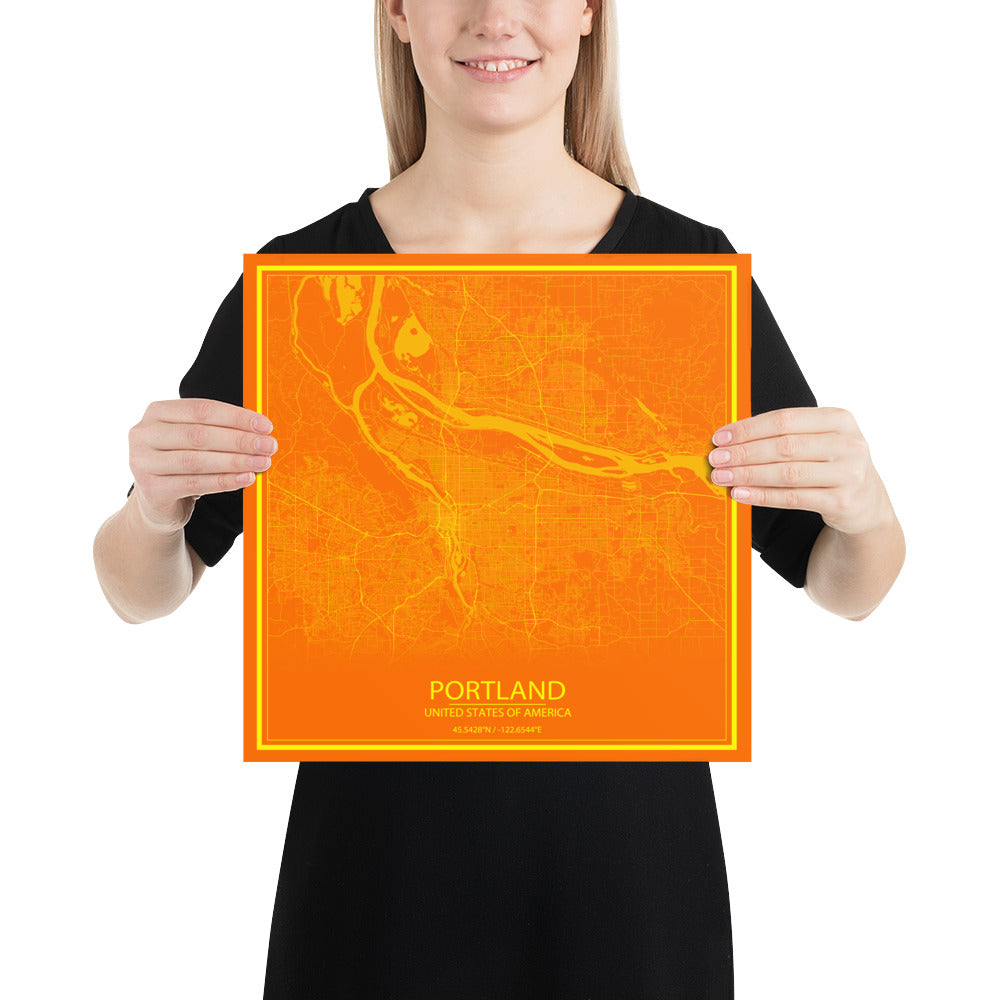 Portland Orange and Yellow Paper Map