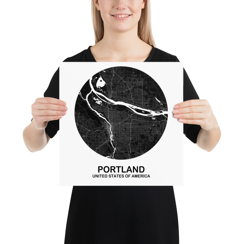 Portland Circular Black Paper Map
