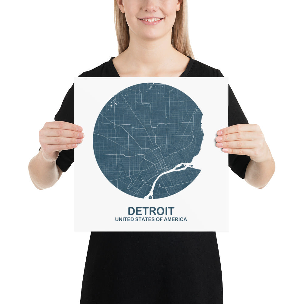 Detroit Circular Blue Paper Map