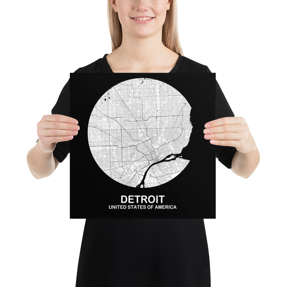 Detroit Circular White Paper Map