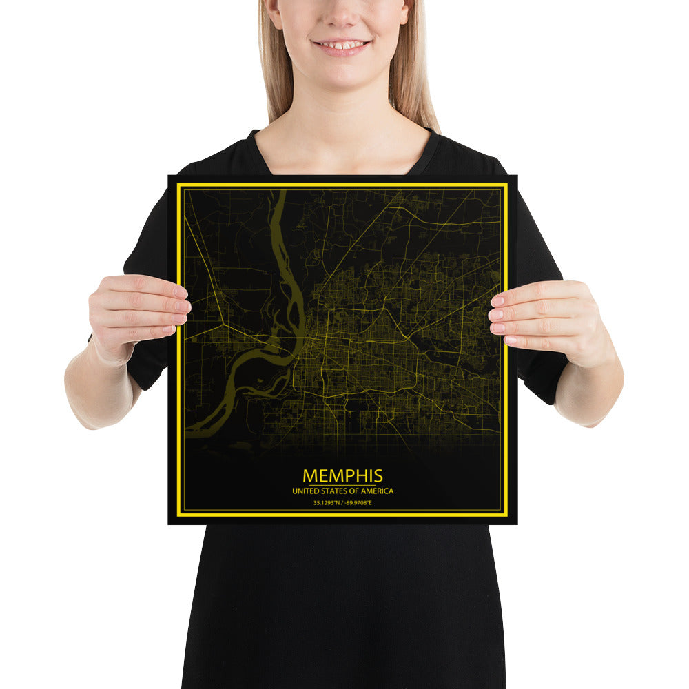 Memphis Black and Yellow Paper Map