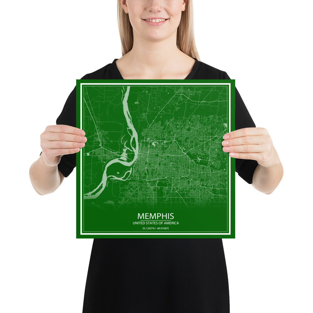 Memphis Green and White Paper Map