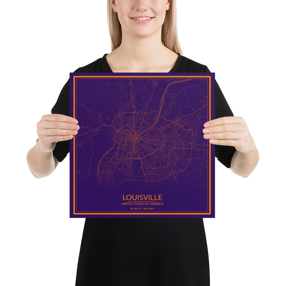 Louisville Purple and Orange Paper Map