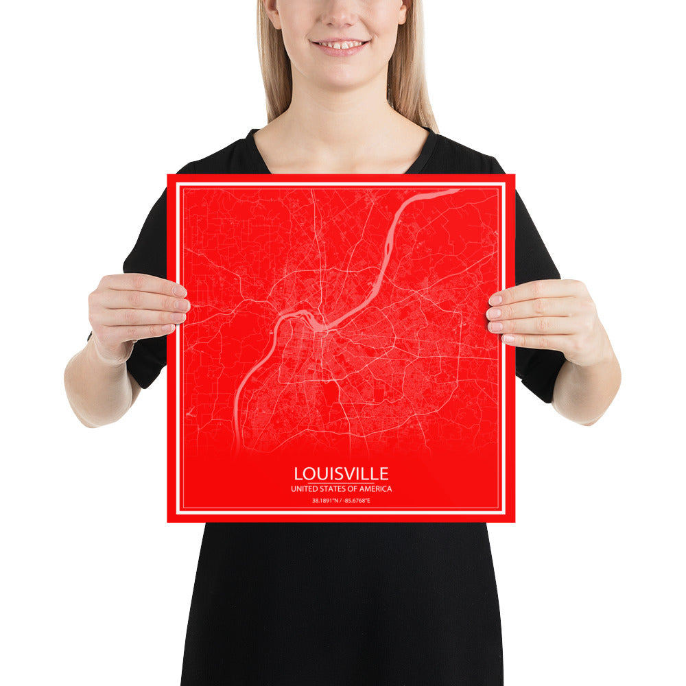 Louisville Red and White Paper Map