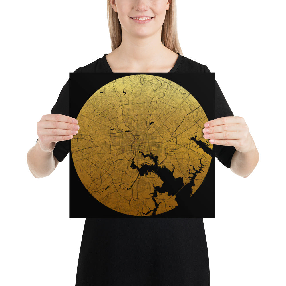 Baltimore Gold on Black Paper Map