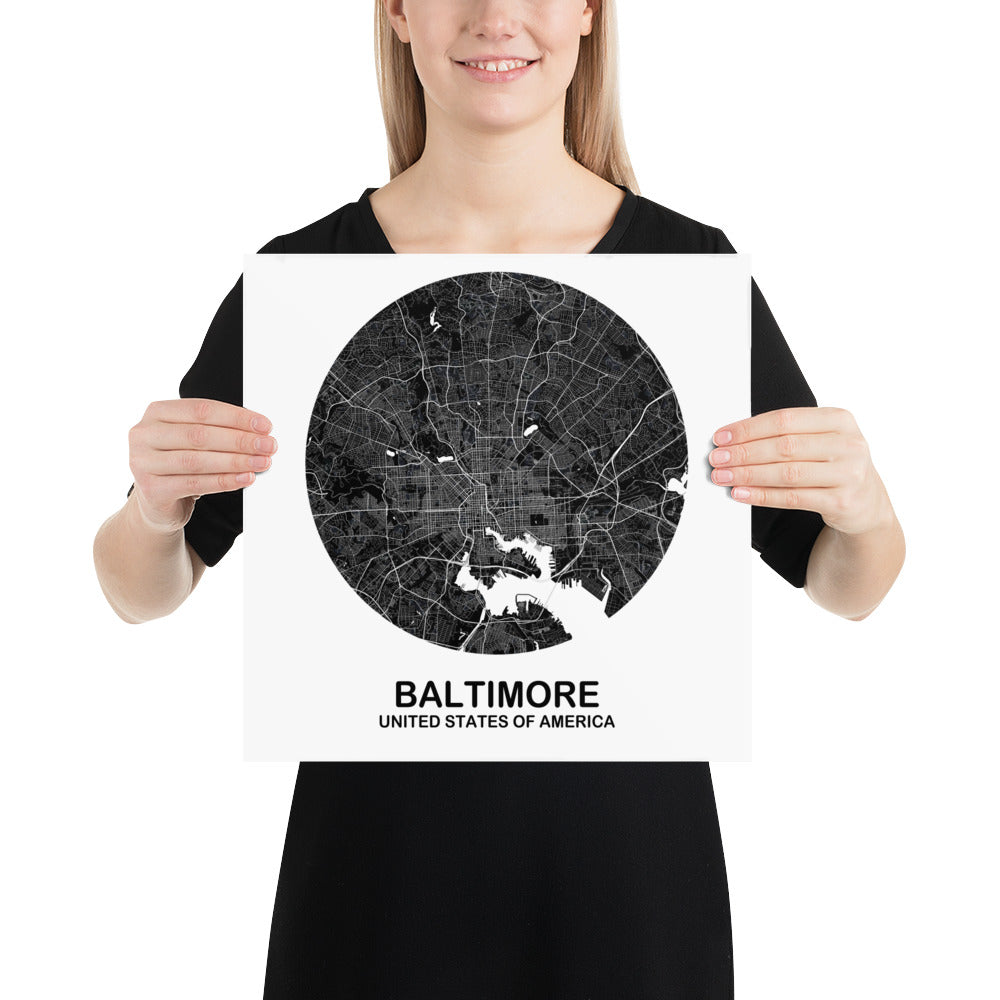 Baltimore Circular Black Paper Map