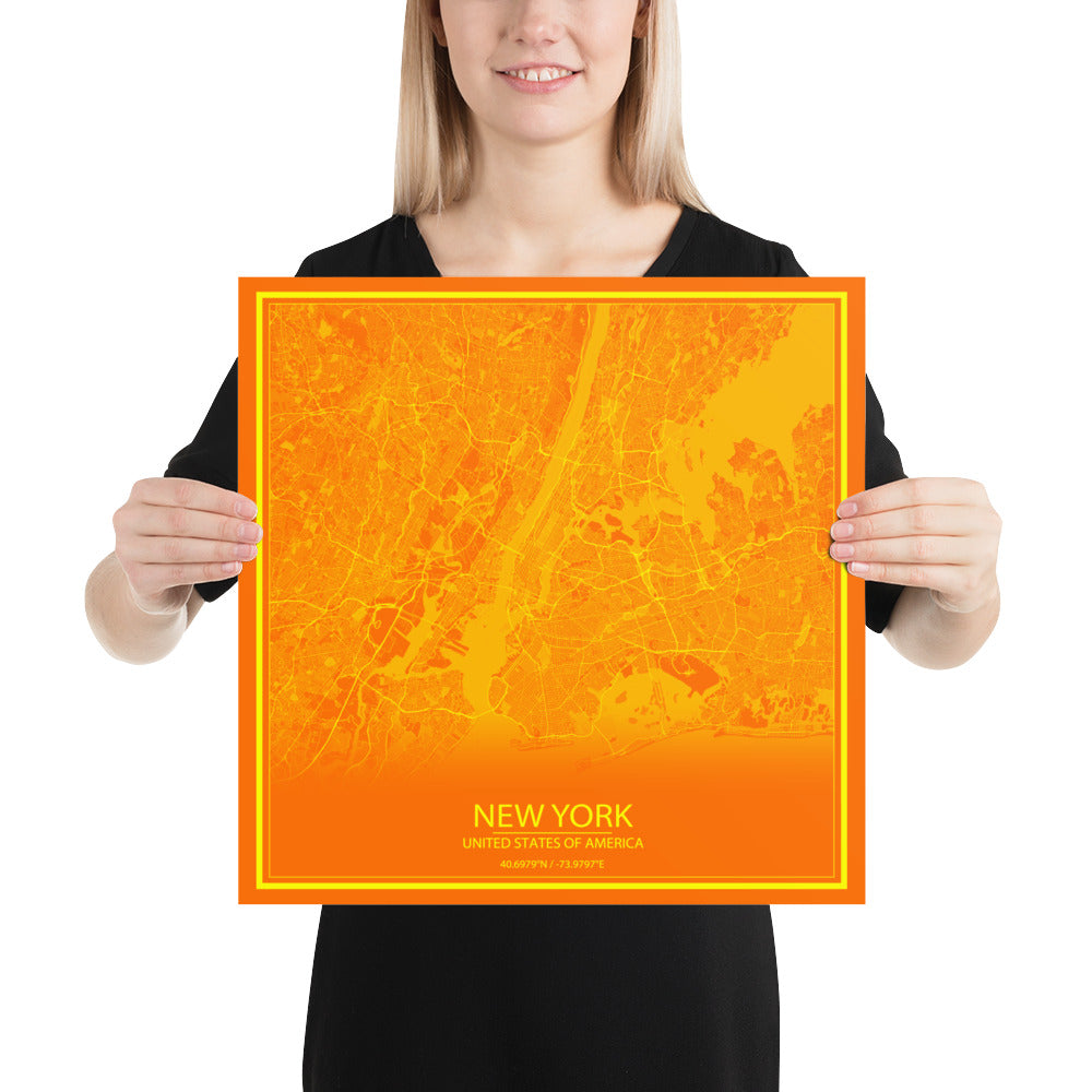 New York Orange and Yellow Paper Map