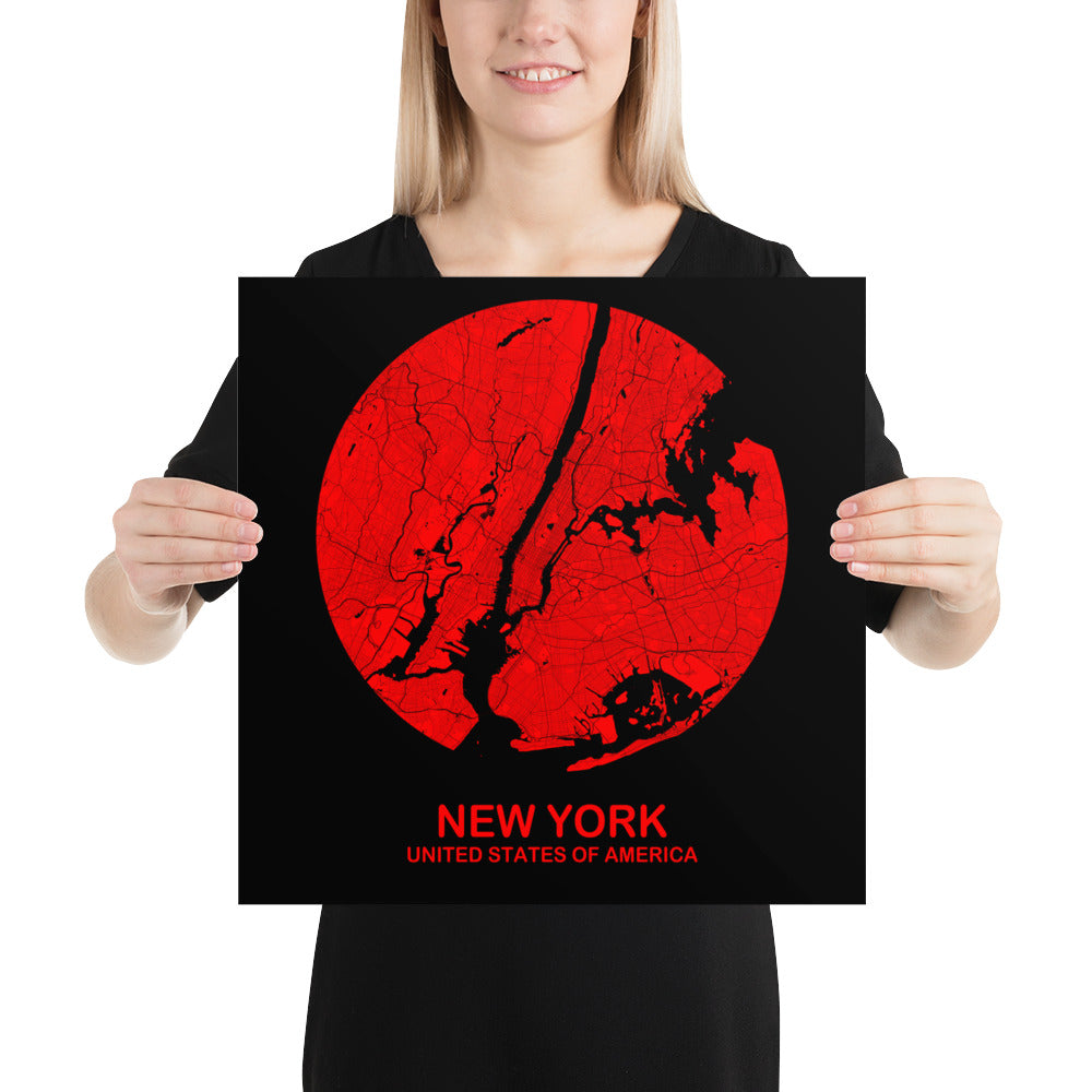New York Circular Black Paper Map