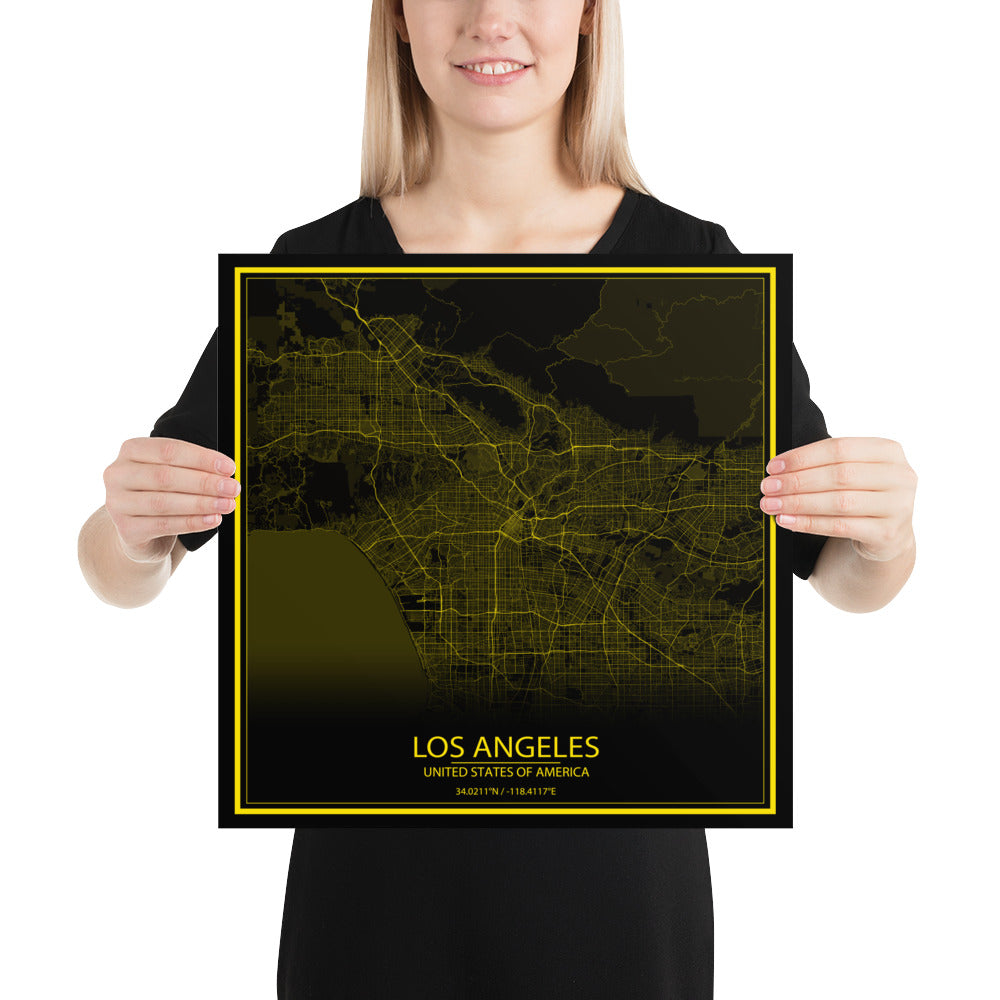 Los Angeles Black and Yellow Paper Map