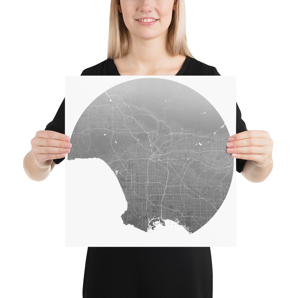 Los Angeles Silver on White Paper Map
