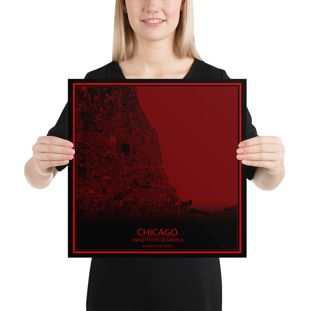 Chicago Black and Red Paper Map