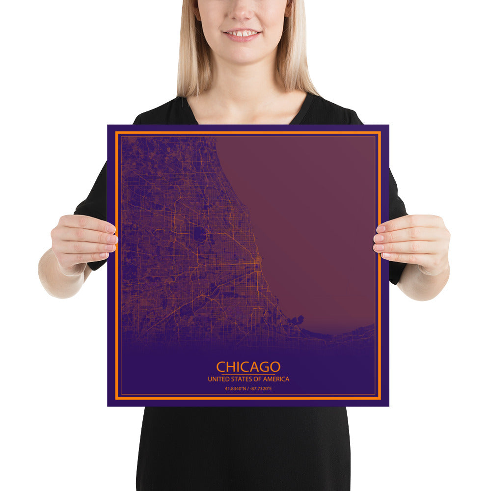 Chicago Purple and Orange Paper Map