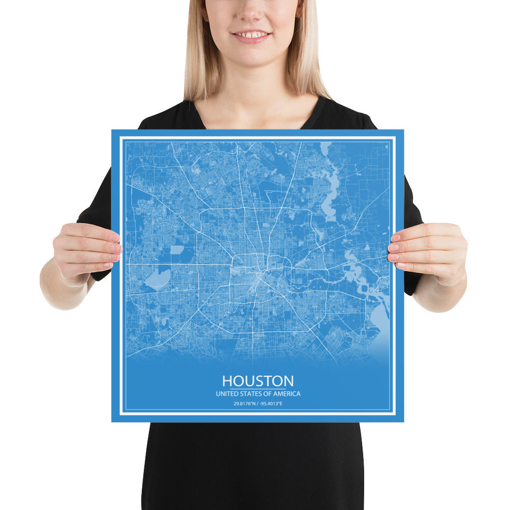 Houston Blue and White Paper Map