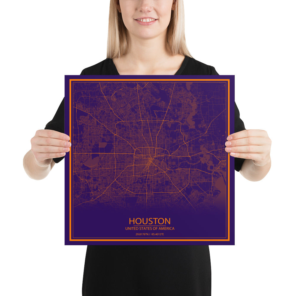 Houston Purple and Orange Paper Map