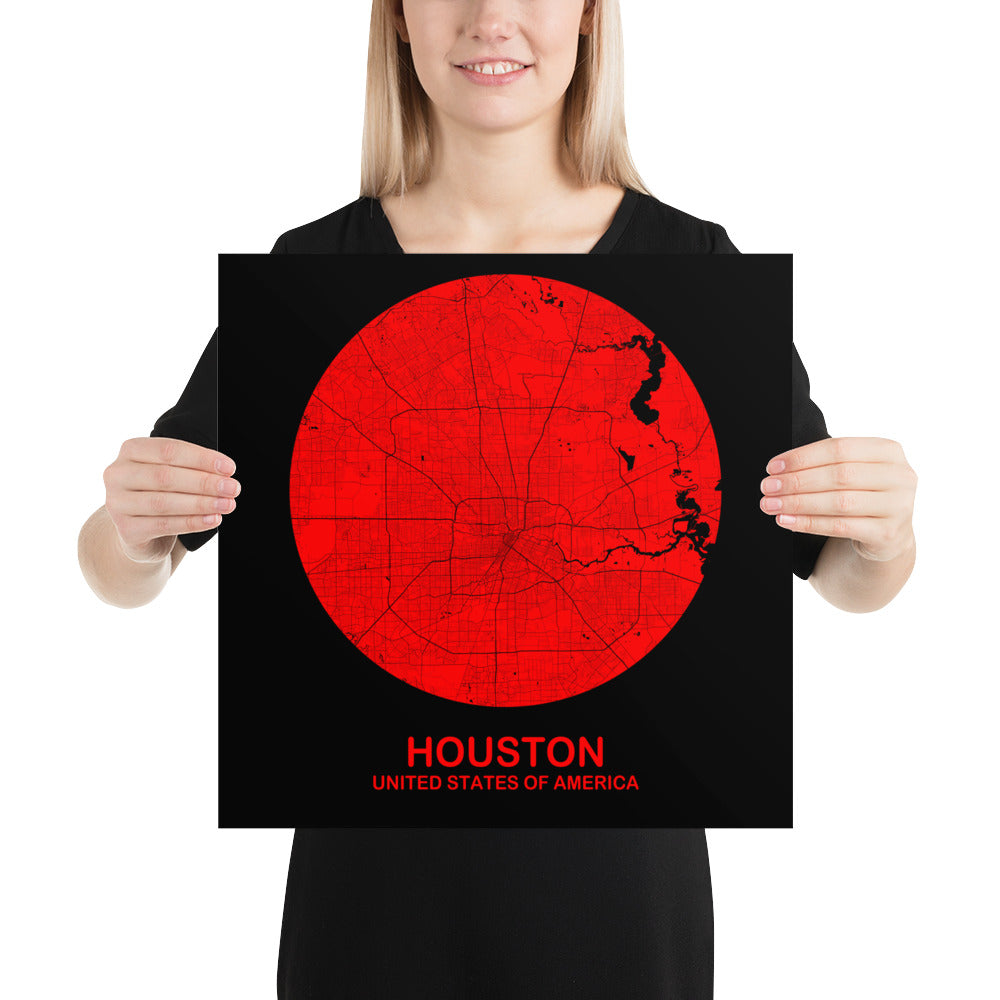 Houston Circular Red Paper Map
