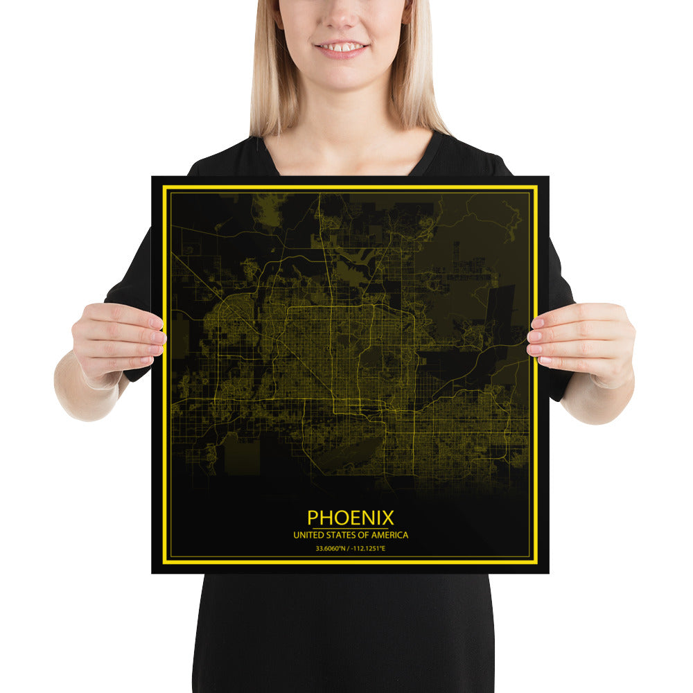 Phoenix Black and Yellow Paper Map