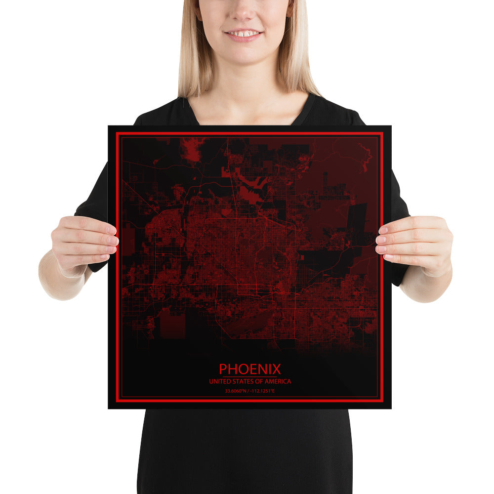 Phoenix Black and Red Paper Map