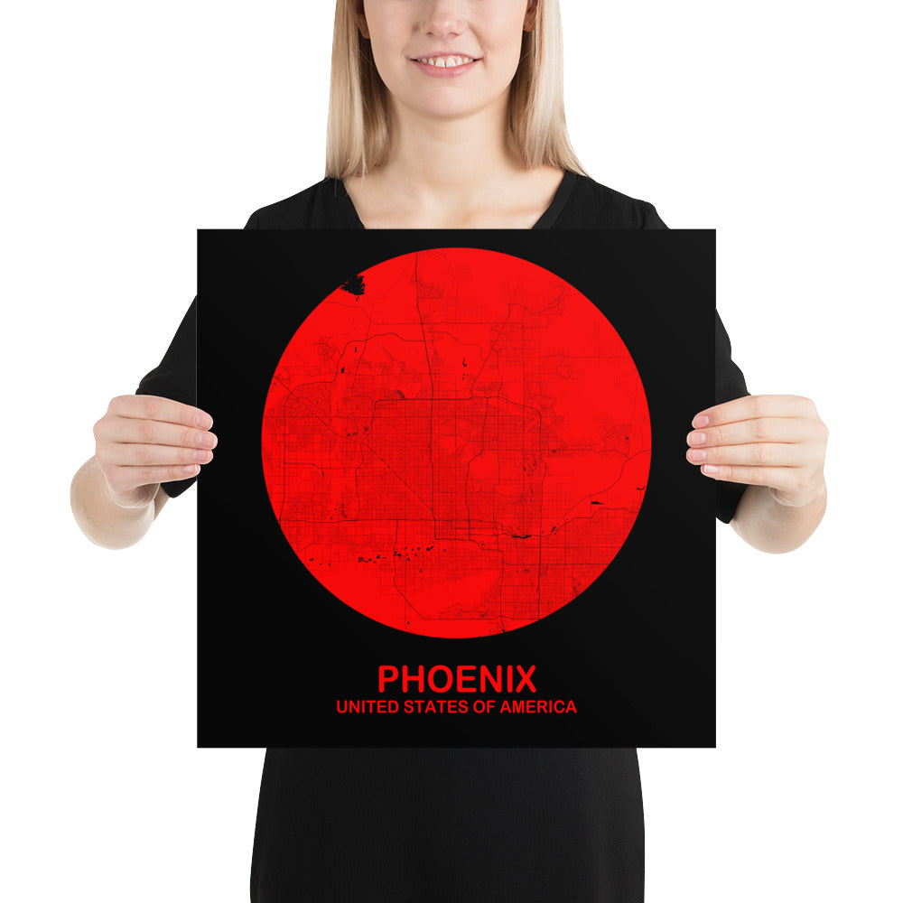 Phoenix Circular Red Paper Map