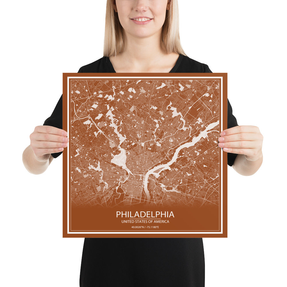 Philadelphia Brown and White Paper Map