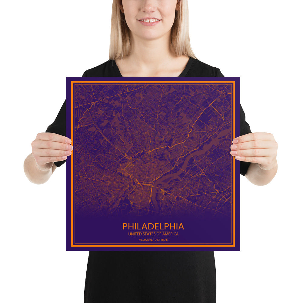 Philadelphia Purple and Orange Paper Map