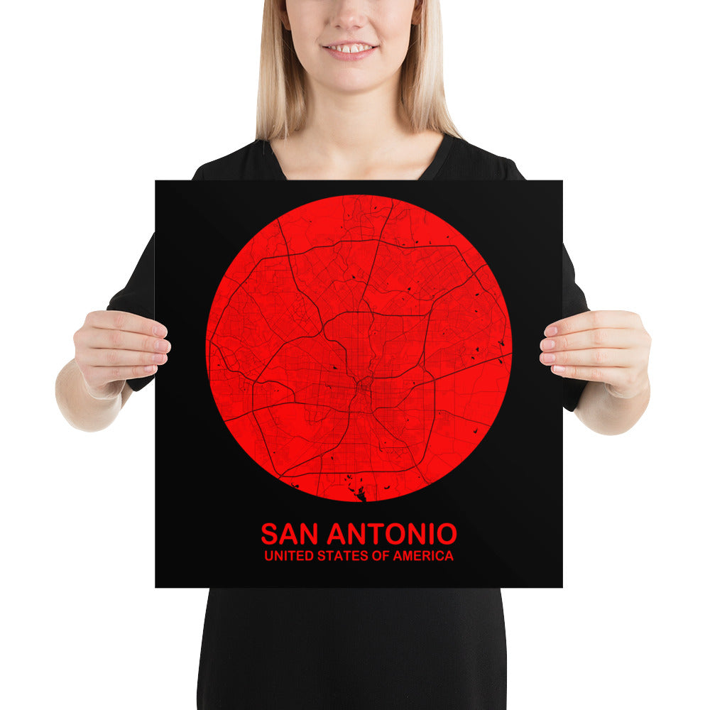 San Antonio Circular Red Paper Map