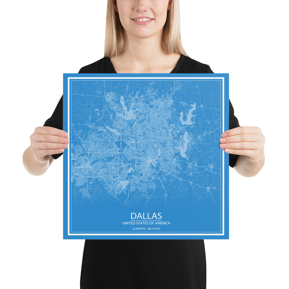 Dallas Blue and White Paper Map