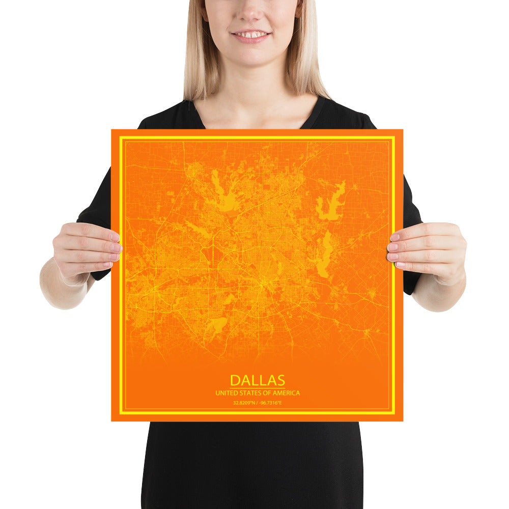 Dallas Orange and Yellow Paper Map