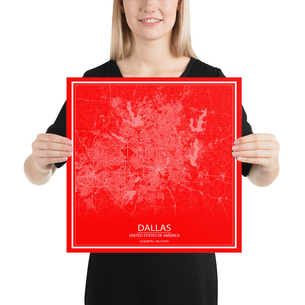 Dallas Red and White Paper Map